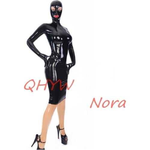 Natural Latex Woman Body Catsuit Women Dress with Hood Back Zippers Alice In Wonderland Costume Adult My Hero Academia