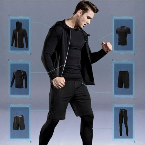 WorthWhile 6 Pcs/Set Sports Tracksuit Men Compression Suit Gym Fitness Clothes Running Set Jogging Training Workout Sport Wear