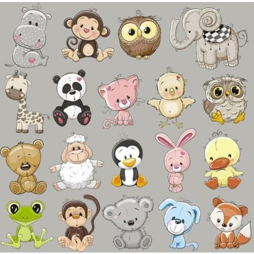 20pcs Cartoon Animal Sheep Panda Elephant Washable Heat Transfer Stickers Vinyl Patches Iron On Patch For Clothing Patchwork