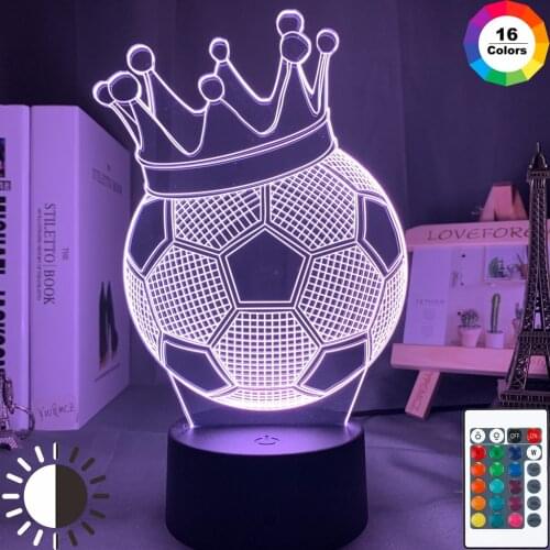 3d Illusion Kids Night Light Football Crown 7 Colors Changing Nightlight for Child Bedroom Atmosphere Soccer Room Desk Lamp Gift