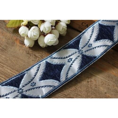 5yards/lot wide 5.8cm Woven Jacquard Ribbon classical design with fluff for curtain and clothing accessory blue silver LS-0107
