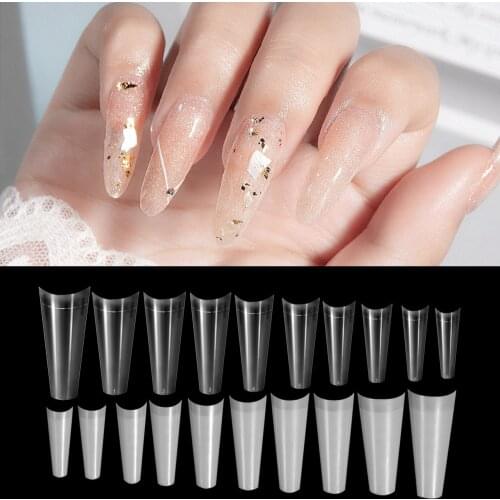 500pcs False Nail Tips 10 Size Natural Transparent Nail Art Tools French Coffin Acrylic UV Gel False Nails For Nail Extension