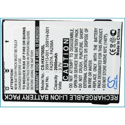 Cameron Sino 2000mAh Battery For HP iPAQ HX4700 iPAQ HX4705 iPAQ HX4715 iPAQ HX4800,290483-B21 359498-001