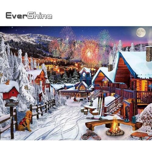EverShine Diamond Embroidery Winter House Cross Stitch Kits 5D Diamond Painting Scenery Full Square Drill Mosaic Home Decor