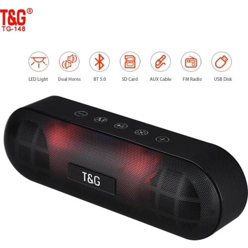 TG148 LED Night Portable Bluetooth Speaker Waterproof Wireless Sound Column Subwoofer Music Center TF AUX FM Radio Smart USB Sp