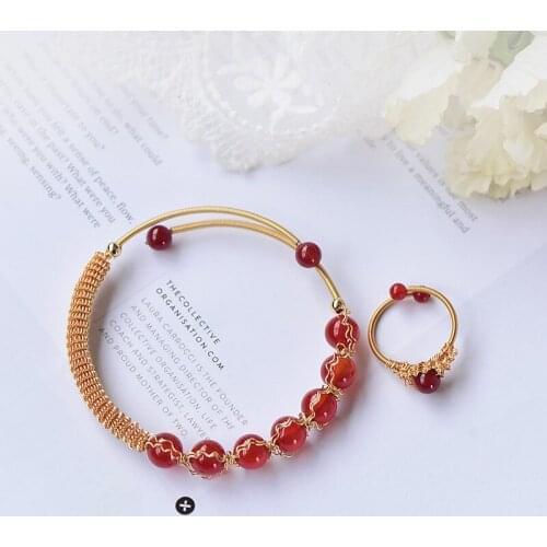 Natural Red Agate Bangle Female Genuine Red 14K Gold Filled Original Handmade Little Fairy Light Luxury Jewelry