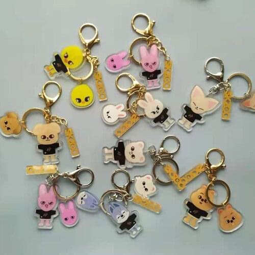 Kpop Stray Kids Cartoon Character the Same Keychain Cute Figure Kawaii Photo Double-sided Acrylic Key Accessories