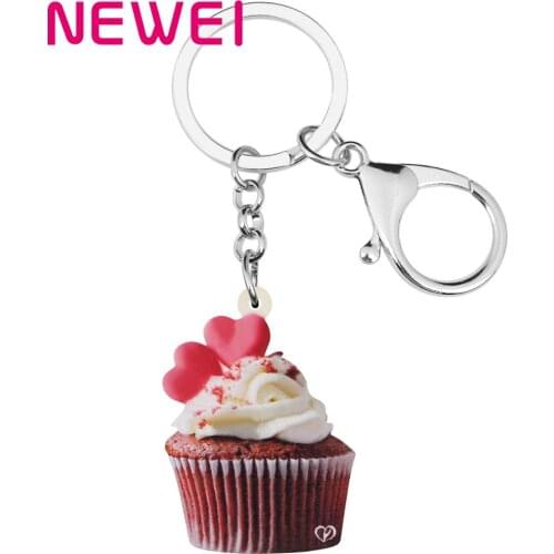 NEWEI Acrylic Valentines Day Love Cupcake Key Chains Rings Bag Car Purse Decorations Keychains For Women Girls Teen Charms Gift