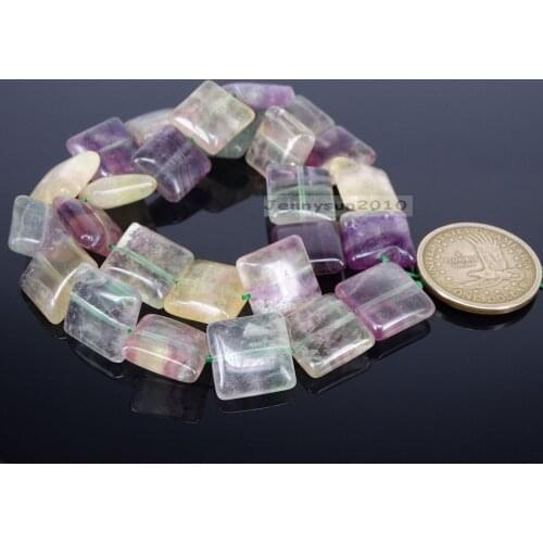 Natural Multi-Colored Fluorite Square Gems Stone Beads 15mm 18mm 15.5'' Strand for Jewelry Making Crafts 2 Strands/Pack