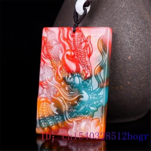 Colour Jade Dragon Pendant Chinese Carved Charm Amulet Fashion Jadeite Natural Women Gifts Necklace Jewelry