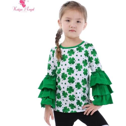 Kaiya Angel Children Floral Love Heart Clover Grass Green Long Sleeve Shirts Clothing Spring Summer Autumn Winter Girl Clothes