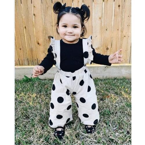 2Pcs Kids Baby Girl 12M-5Y Clothes Long Sleeve T-shirt Tops +Polka Long Pants Outfits