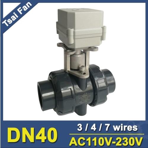 2 Way PVC DN40 Motorized Ball Valve BSP/NPT 1-1/2'' 3/4/7 Wires AC110-230V 10NM Electric Ball Valve On/Off 15 Sec Metal Gear CE