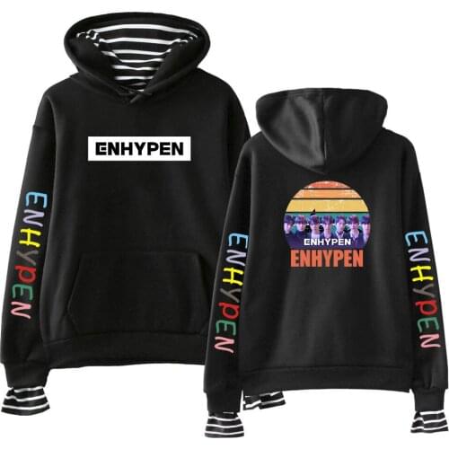 ENHYPEN KPOP 2D Print Fake Two Pieces Hoodies Tops Women Sweatshirts K-pops hooded Harajuku