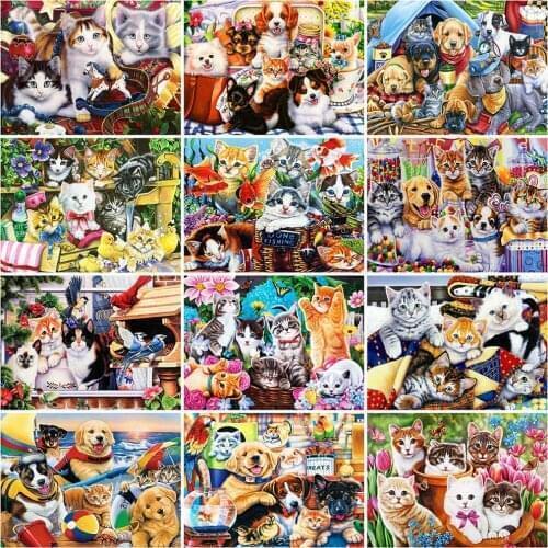 Evershine Diamond Painting Cat 5D DIY Full Square Diamond Embroidery Animal And Flower Rhinestone Picture Cartoon Home Decor