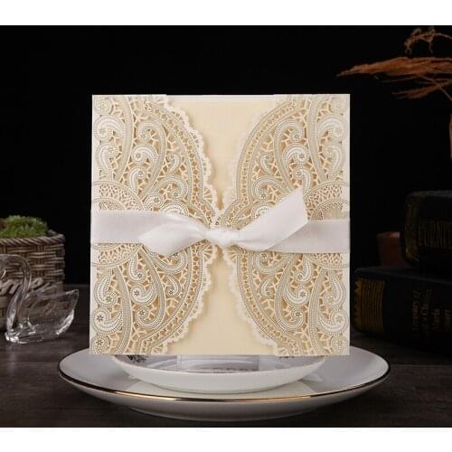 Blue Gold Ivory Red Laser Cut Wedding Invitations Cards Elegant Hollow Wedding Cards with Envelopes,Customizable 100pcs