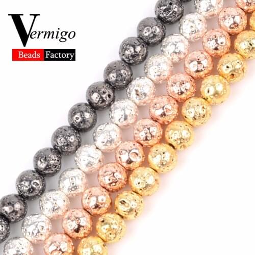 Natural Rose Gold Hematite Volcanic Lava Stone Beads For Needlework Jewelry Making Volcanic Stone Spacer Beads Diy Bracelet 15"