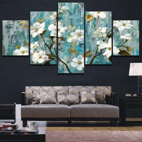Canvas Paintings 5 Panel White Bouquet Painting Room Wall Art Decor Picturs for Living Room Flowers HD Poster Home Decoration