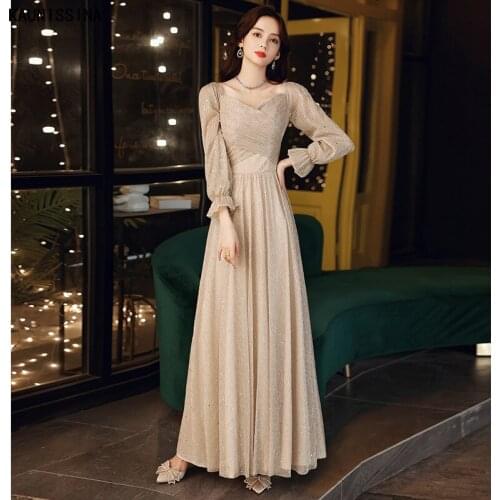 KAUNISSINA Evening Dress Long Sleeves Sequins Sparkle Party Wear Dresses for Women Custom Size Formal Vestidos Evening Gowns