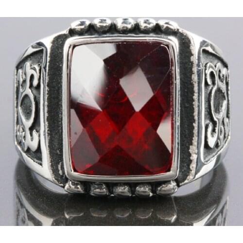 Red Crystal Glass Stainless Steel Rings For Women Mens Punk Hip Hop Finger Ring