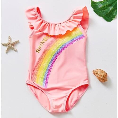 1~8Year Toddler Baby Girls Swimsuit Rainbow Sequins Girls Swimwear Ruffle Girls Swimming outfit Kids Beach wear High quality