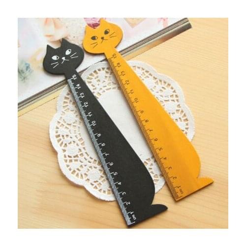1PC 15cm Lovely Cat Shape Ruler Cute Wood Animal Straight Ruler School Supplies Stationery