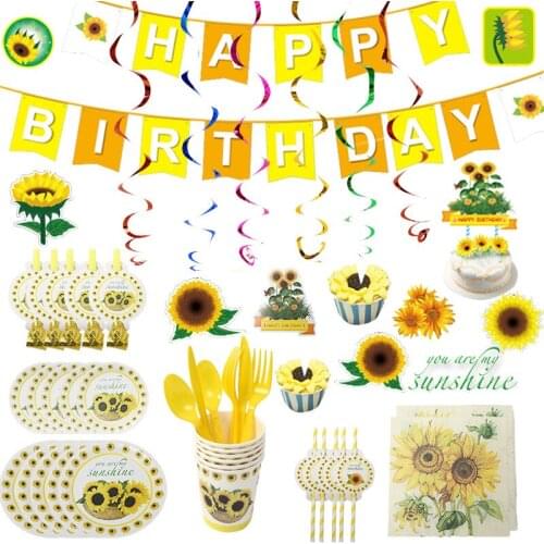 Sunflower Birthday Party Decorations Supplies Kit Sunflower Baby Shower Paper Plates Cups Napkins Yellow Banner Cupcake Toppers