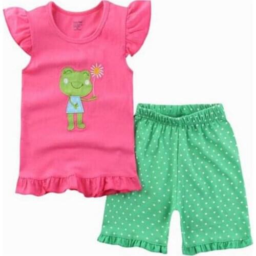 Baby Girls Outfits 100% Cotton Summer Short Sleeve Kids Tee Shirts Shorts Pants 2 3 4 5 6 7 Year Girls Pajamas Sleepwear