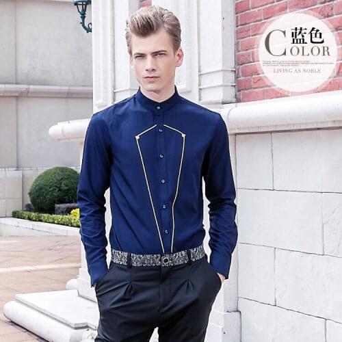New 2016 male long sleeved shirt mens European fashion clothes stand inch young men long sleeved shirt slim 512028 FanZhuan