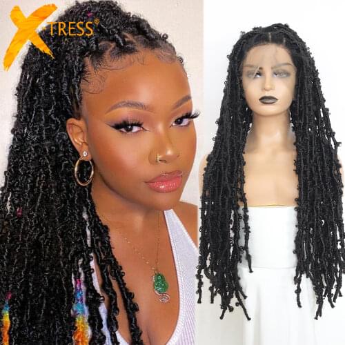 X-TRESS Full Lace Synthetic Wigs With Crochet Braids Distressed Locs Lace Frontal Wig For Women Long Braided Wigs Pre-plucked