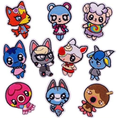10 style animal crossing embroidery iron on patches stripes thermo stickers on clothes application fusible clothing patch