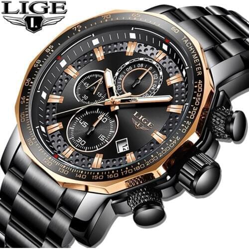 Relogio Masculino LIGE New Sport Chronograph Mens Watches Top Brand Luxury Full Steel Quartz Clock Waterproof Big Dial Watch Men