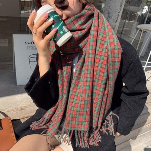 2021 Plaid Scarf Winter New Thick Imitation Cashmere Christmas Tassel Scarf Wholesale For Cold And Warm scarf Women