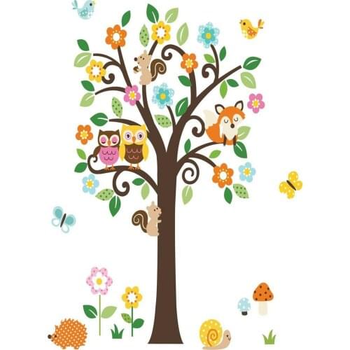 NURSERY TREE & ANIMAL GLOSSY Art print Silk poster Home Wall Decor