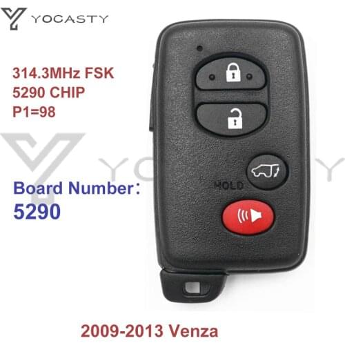 YOCASTY 4 Buttons 314.3MHz FSK 5290 Board ID74-WD04 Blcak Smart Key With TOY48 Blade For 2009 2010 2011 2012 2013 Toyota Venza