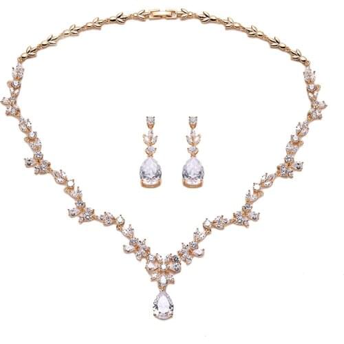 ZAKOL Fashion Cluster Flower Cubic Zirconia Crystal Women Earrings Necklace Set for Brides Wedding Costume Jewelry Set