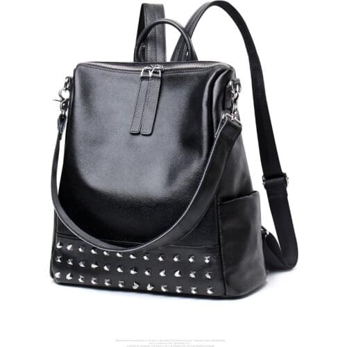 Handmade Women Backpack Solid Color Soft Handle Sofe Cow Leather Fashion Cowhide Vintage New Brand Travel Bags