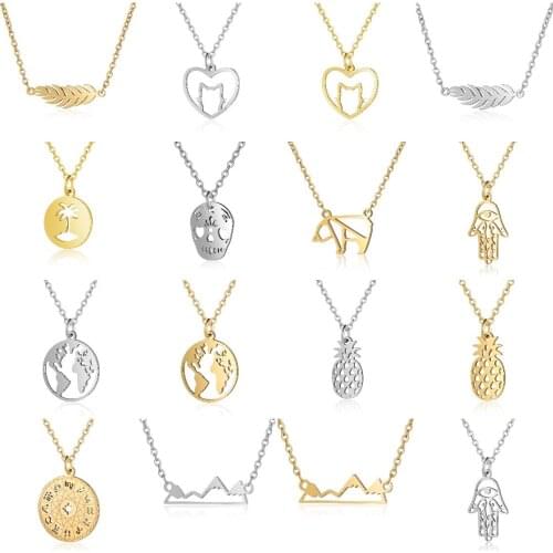 Stainless Steel Bear Cat Constellation Hollow Pendant Necklace Origami Chain For Party Birthday Gift Jewelry Golden Silver Plate