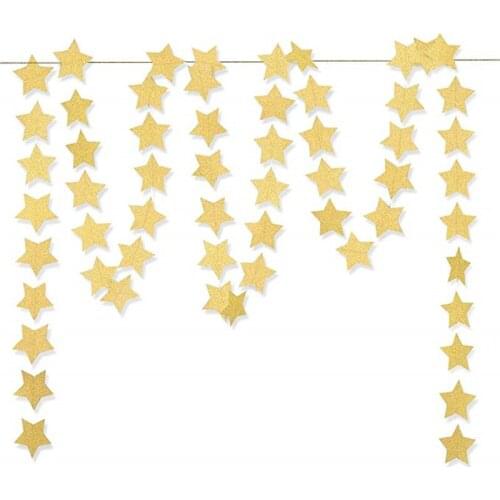 Gold Glittery Star Garland Decoration 3 Meters Elegant Shiny and Sparkling Party Background Decor For Weddings Birthday Parties