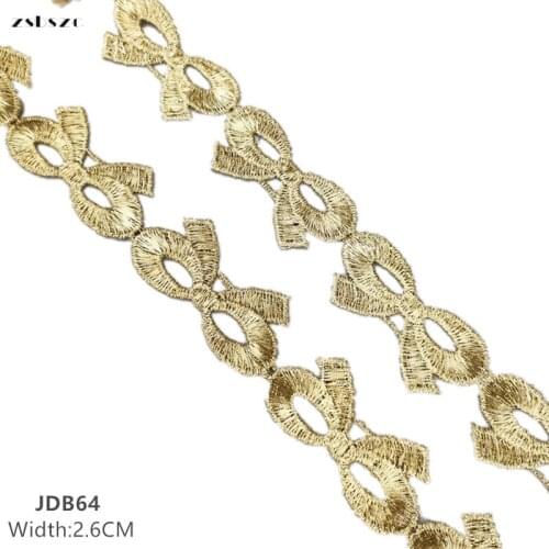 Zsbszc hot 2 yards Width 2.6CM sewn gold Bowknot lace trim DIY garment accessories macrame embroidery lace free ship JDB64