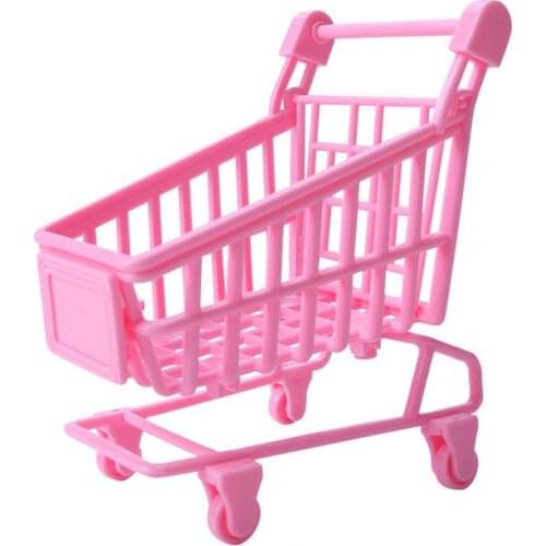 1/12 Pink Color Dollhouse Mini Cute Supermarket Props Shopping Cart Miniature Landscape Pretend Games Toy