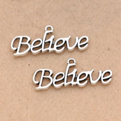 Believe Word Charm Pendant fit Bracelet Necklace Tibetan Silver Plated Jewelry DIY Making Accessories 13x33mm 10pcs