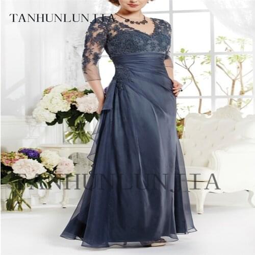 2021 Elegant Three Quarter Sleeve V-Neck A-Line Mother of the bride dresses Plus Size Long Evening dress Vestido mae da noiva