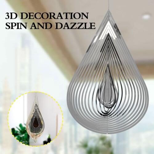 3D Flowing-Light Effect Home Decor For Outdoor Garden House Hanging Decoration Gifts 12“x 8“ Silver Water Drop-Shaped Spinners