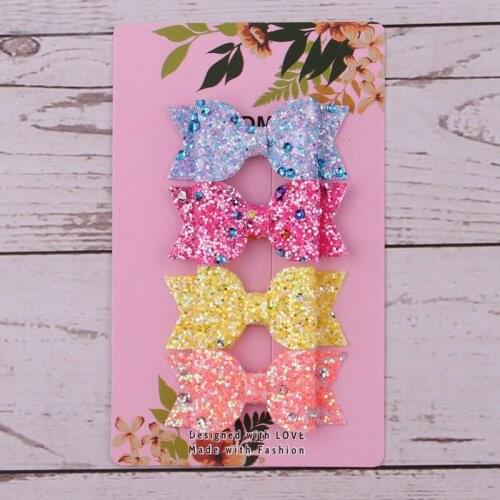 4 pcs , 2.35" Sequin Glitter Hair Bow Clips, Baby Girls Spring Summer Bow Hair Clips, Holiday Party Gift