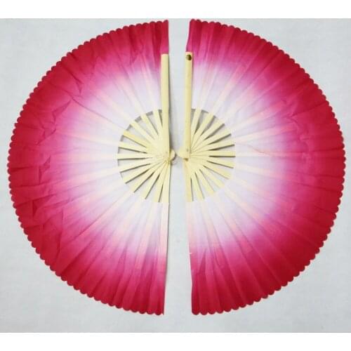 5colors gradient bamboo bone mulan double fan kung fu/martial arts performance dance tai chi fan 1pair