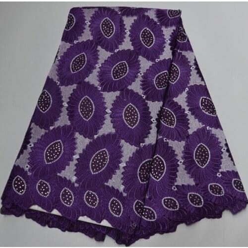 5yards/pc) high density embroidered African Swiss voile lace fabric in purple with stones for party dress CLP468
