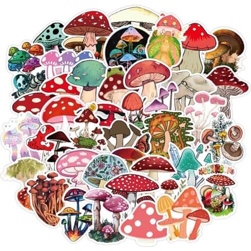 50 PCS Mushroom Stickers DIY Clor Watercolor Hand-painted Scrapbook Album Notebook Diary Card Decoration Stickers