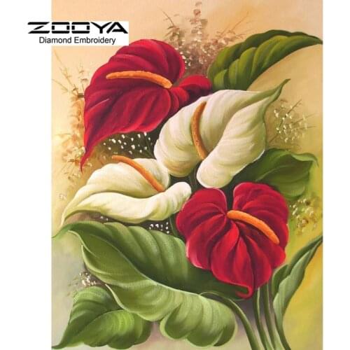 5D DIY Diamond Painting Flower Diamond Painting Cross Stitch Red &White Flower Diamond Stick Drill Drawing Rhinestone CJ228