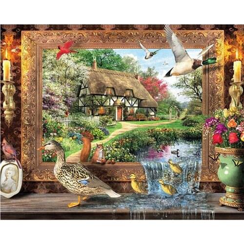 DIY 5D Diamond Embroidery Diamond Mosaic New Ducks & River Round Diamond Painting Cross Stitch Kits Home Decoration